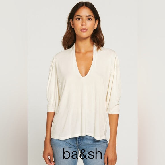 ba&sh Tops - ba&sh Paris Cream Drape Neck Lady Tee Top | Size 3 (L) | Modal Blend